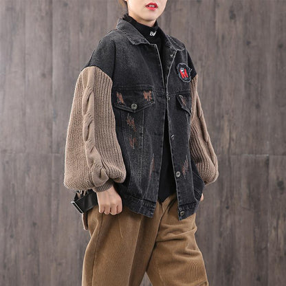 Winter Casual Knitting Stitching Denim Coat