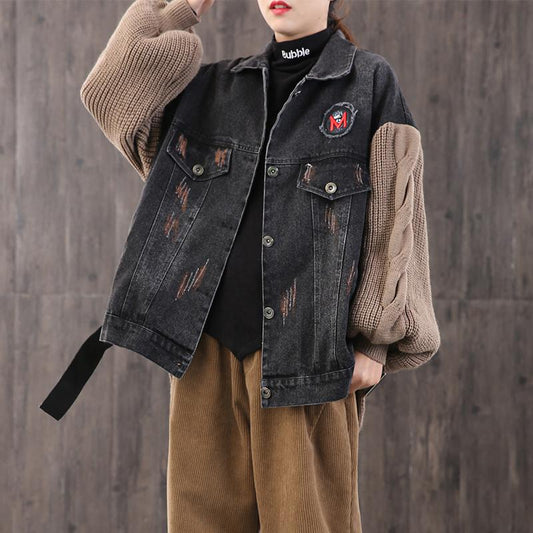 Winter Casual Knitting Stitching Denim Coat