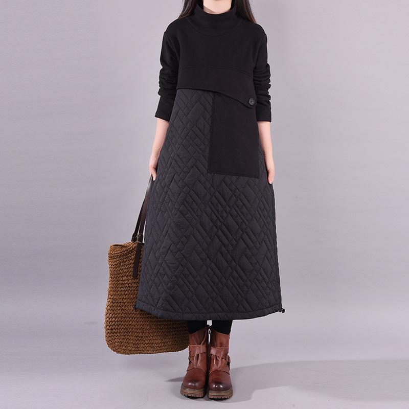 Winter Casual Padded Thick Spliced Dress