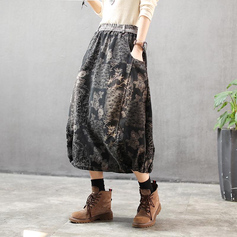 Winter Denim Printed Fleece Warm Skirt