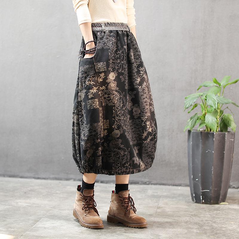 Winter Denim Printed Fleece Warm Skirt