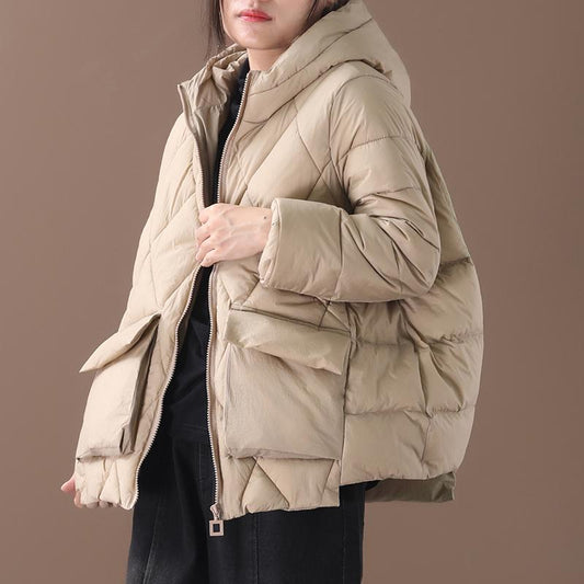 Winter Double Pockets Solid Color Down Coat