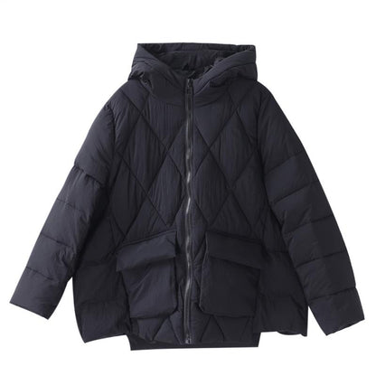Winter Double Pockets Solid Color Down Coat