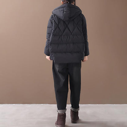 Winter Double Pockets Solid Color Down Coat
