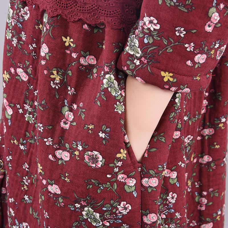 Winter Floral Plus Velvet Casual Dress