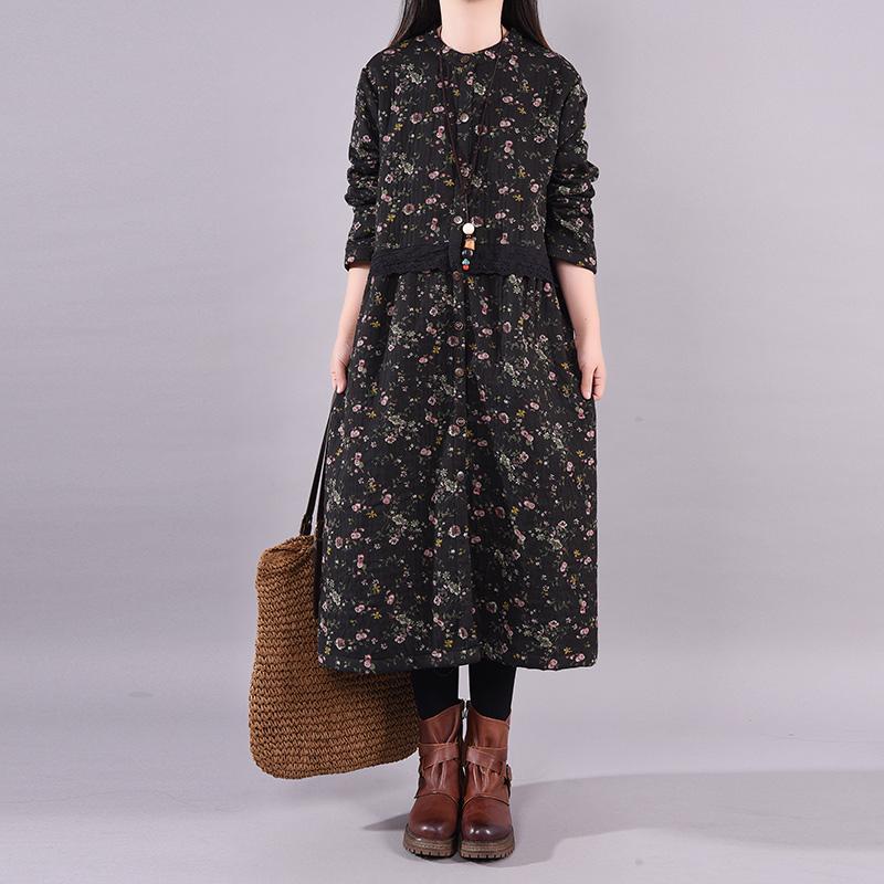 Winter Floral Plus Velvet Casual Dress