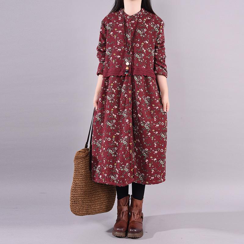Winter Floral Plus Velvet Casual Dress