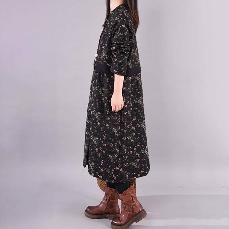 Winter Floral Plus Velvet Casual Dress