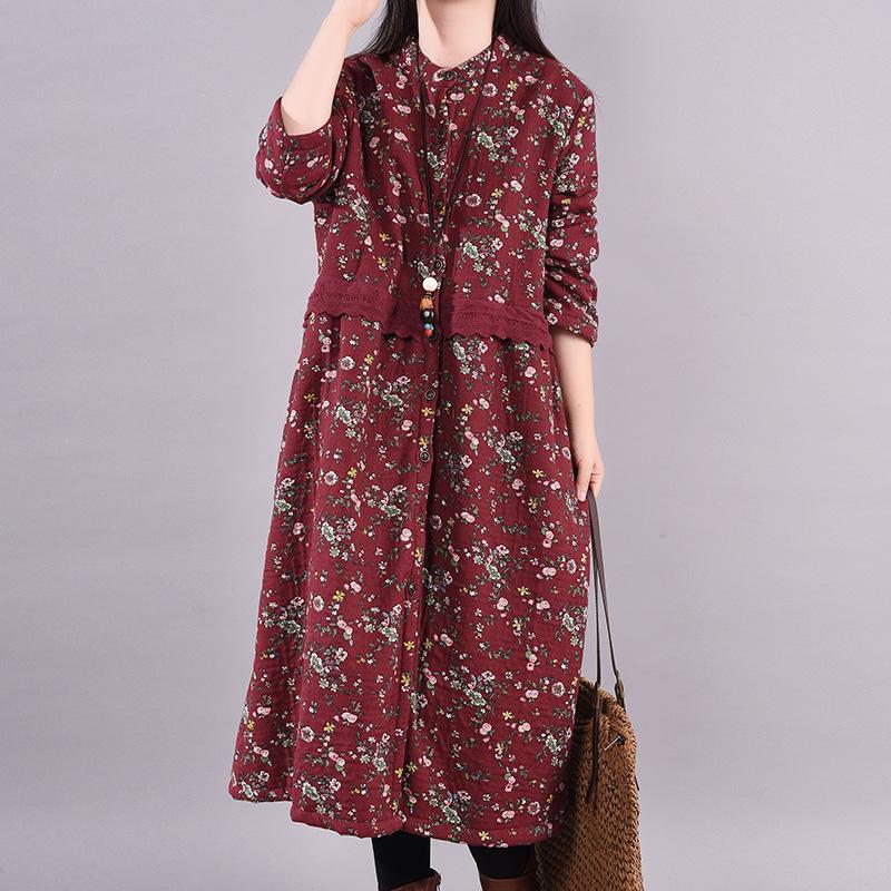 Winter Floral Plus Velvet Casual Dress