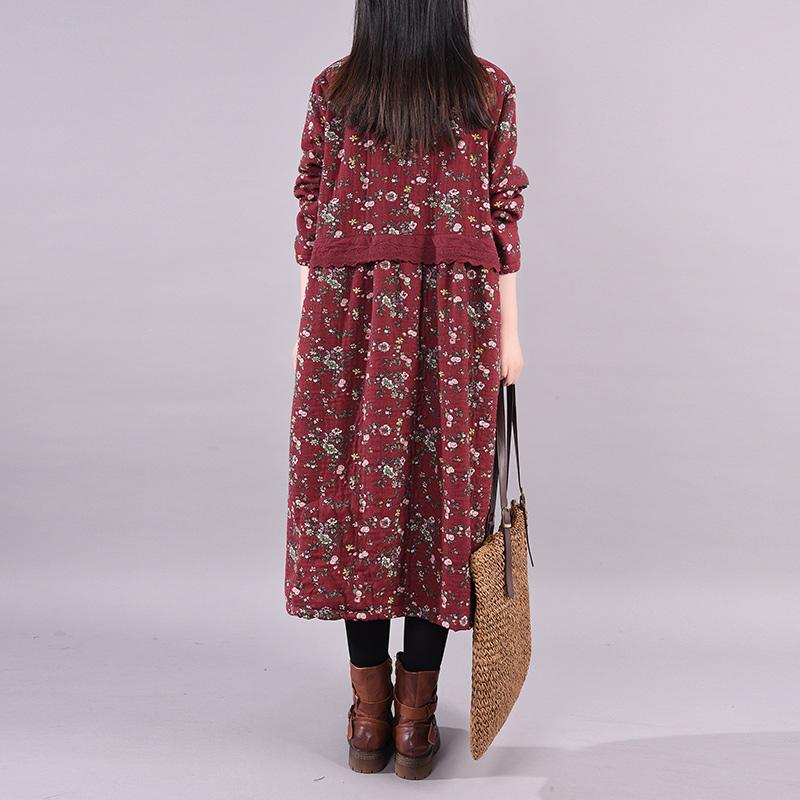 Winter Floral Plus Velvet Casual Dress