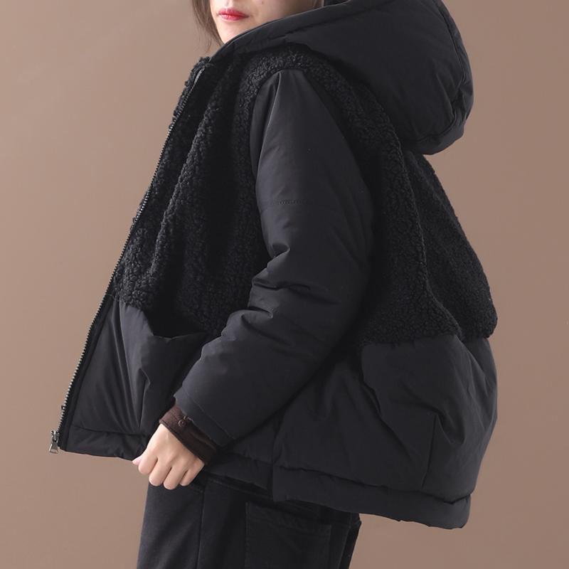 Winter Lamb Wool Stitching Hooded Coat