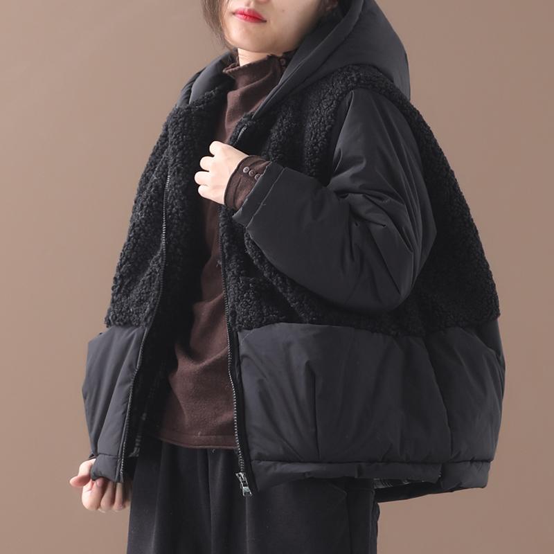 Winter Lamb Wool Stitching Hooded Coat