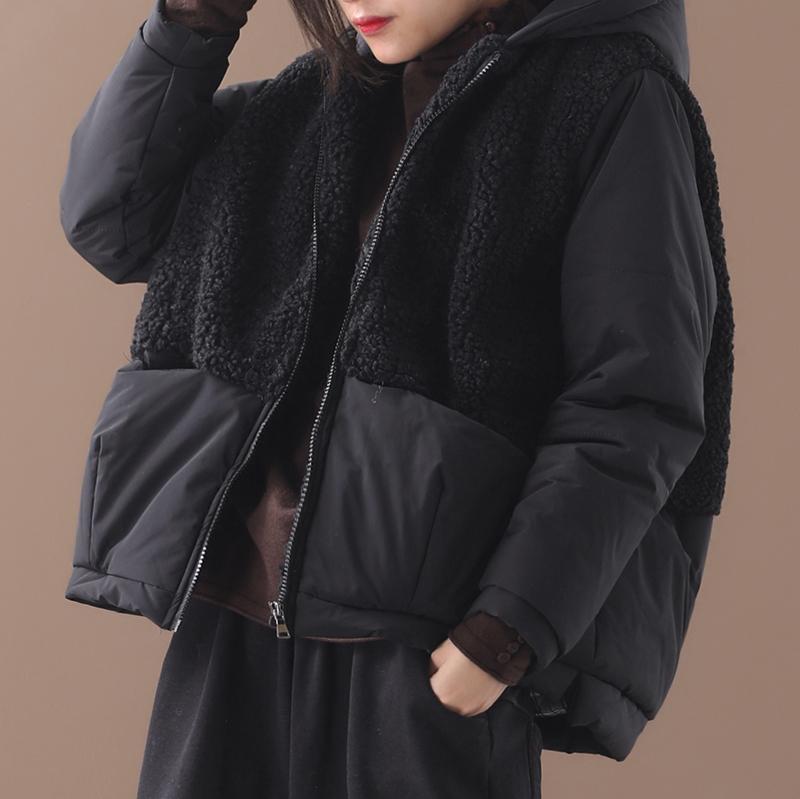 Winter Lamb Wool Stitching Hooded Coat