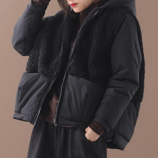 Winter Lamb Wool Stitching Hooded Coat