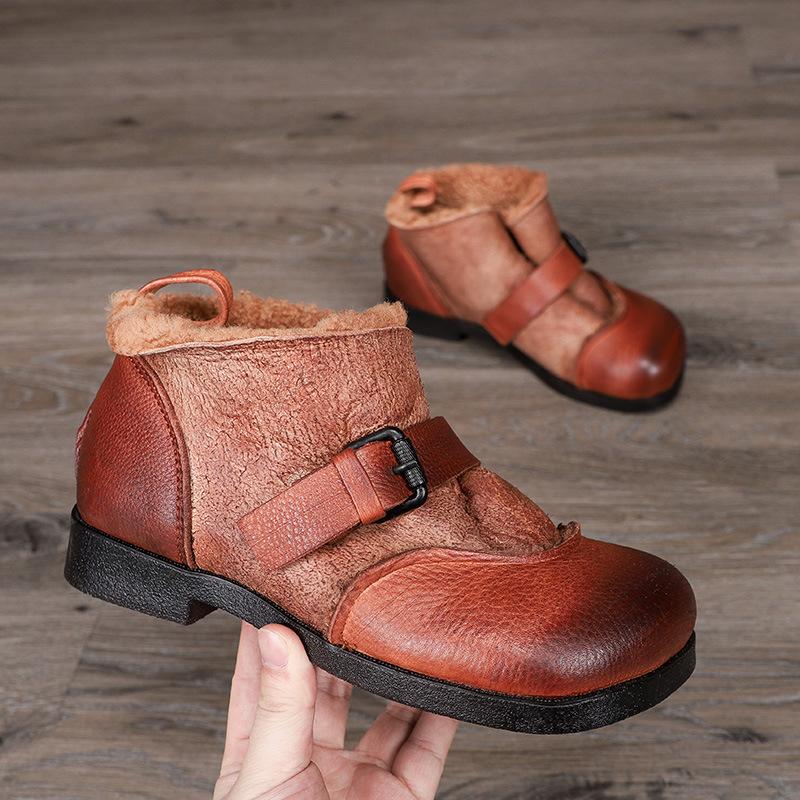 Winter Leather Comfortable Soft Bottom Wool Boots