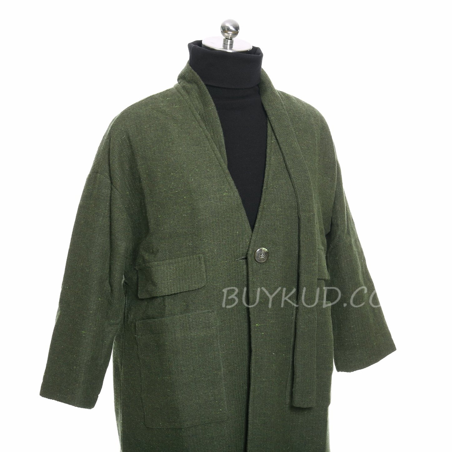 Winter Look with Turtleneck Blouse & Green Coat