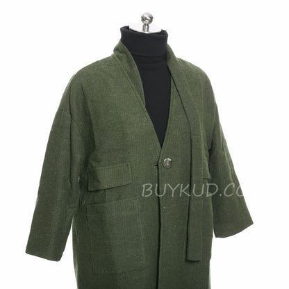 Winter Look with Turtleneck Blouse & Green Coat