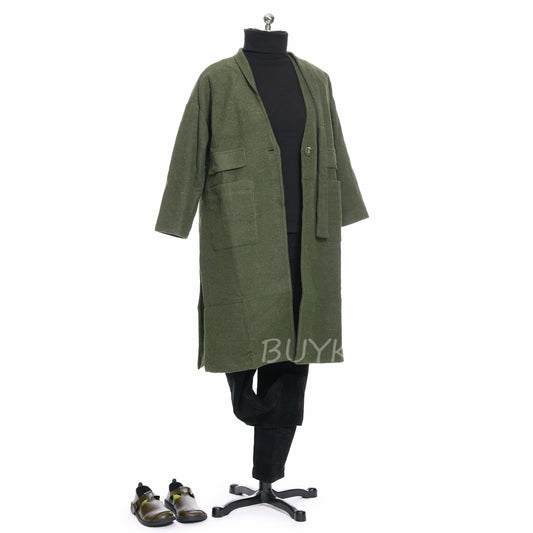 Winter Look with Turtleneck Blouse & Green Coat