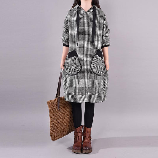 Winter New Plaid Lacing Loose Dress