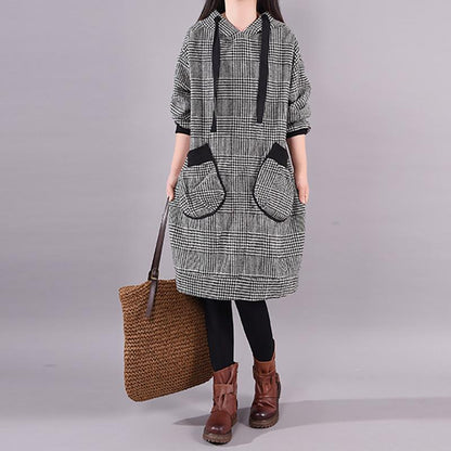 Winter New Plaid Lacing Loose Dress