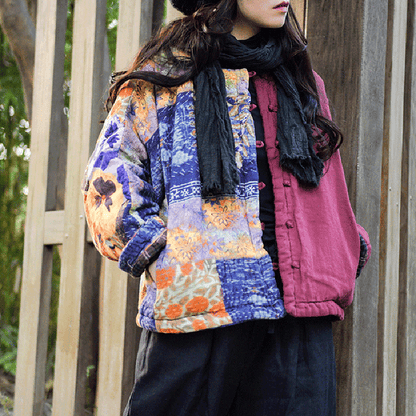 Winter Printed Stitching Thermal Short Coat