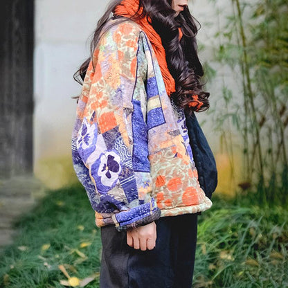 Winter Printed Stitching Thermal Short Coat