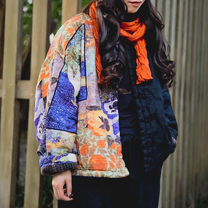 Winter Printed Stitching Thermal Short Coat