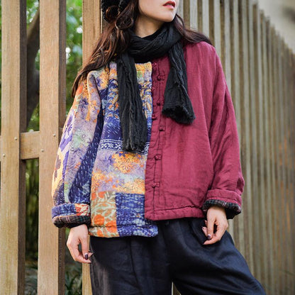 Winter Printed Stitching Thermal Short Coat