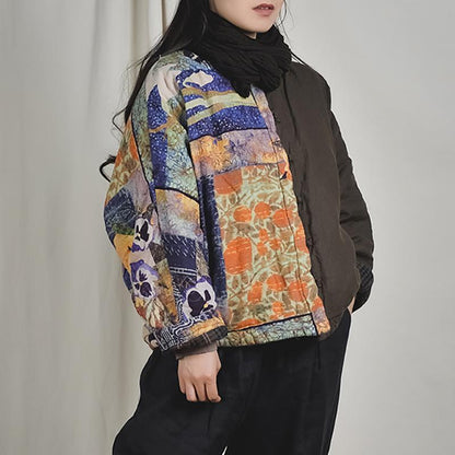 Winter Printed Stitching Thermal Short Coat