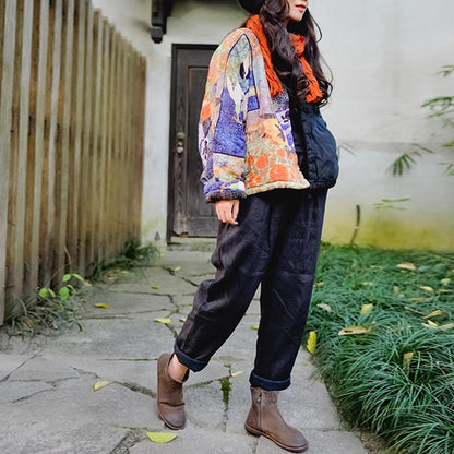 Winter Printed Stitching Thermal Short Coat