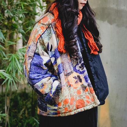 Winter Printed Stitching Thermal Short Coat