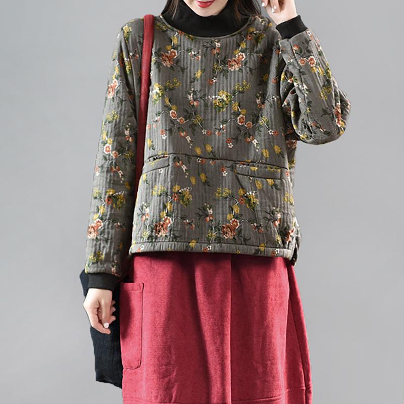 Winter Retro Floral Fleece Warm Top