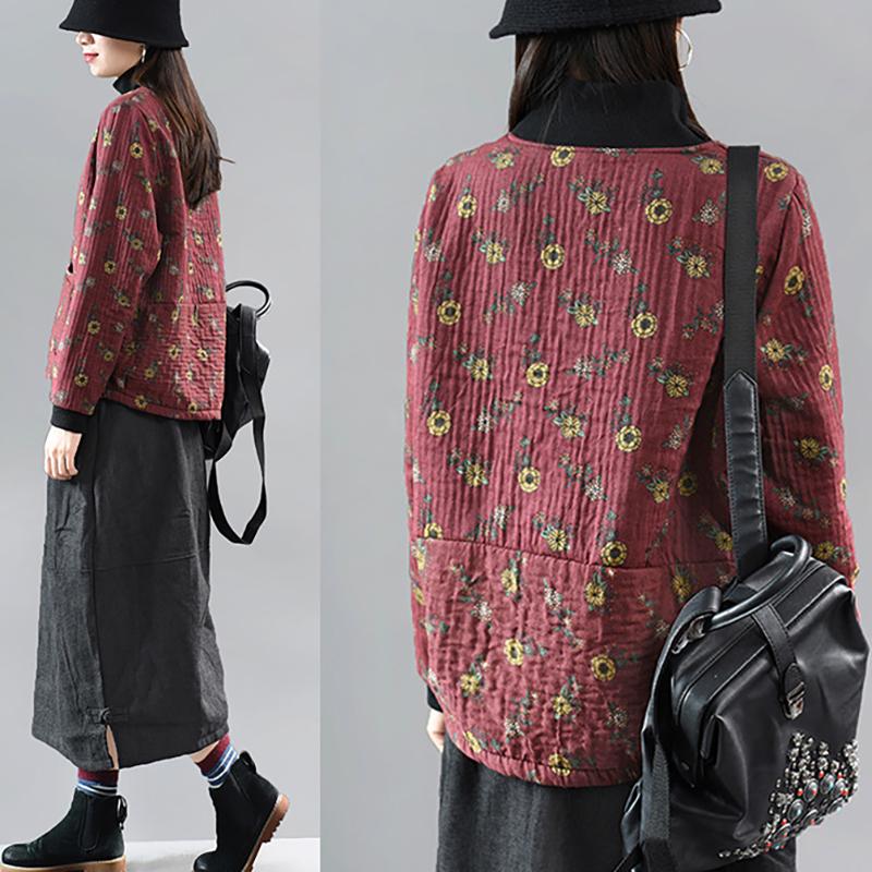 Winter Retro Floral Fleece Warm Top