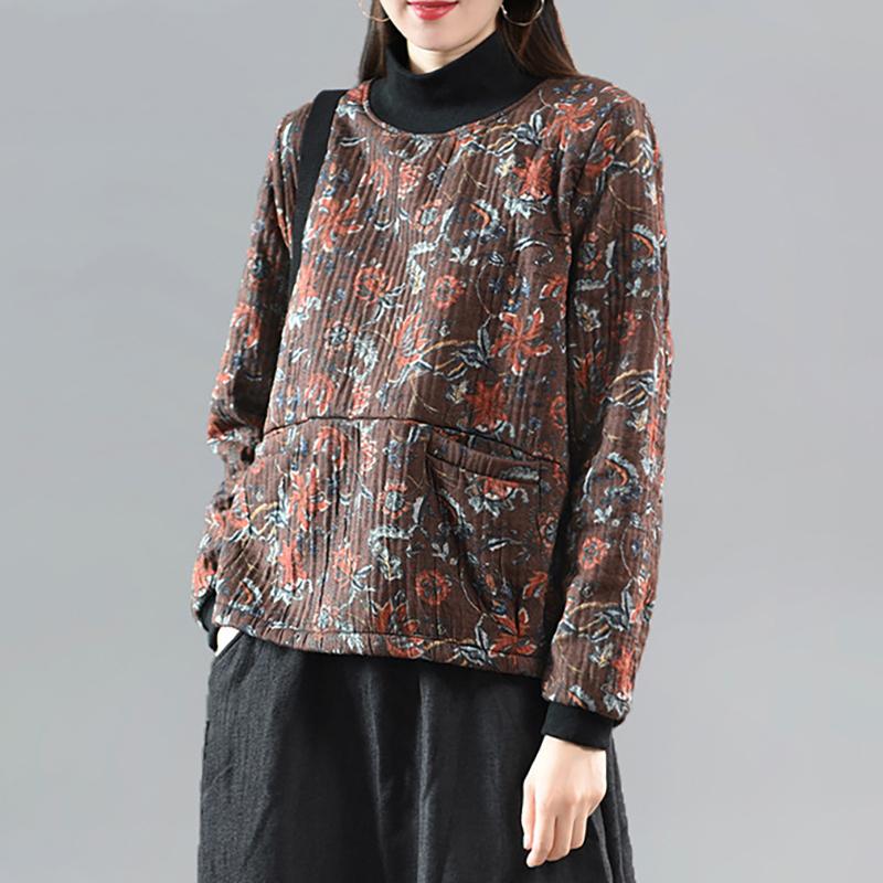 Winter Retro Floral Fleece Warm Top