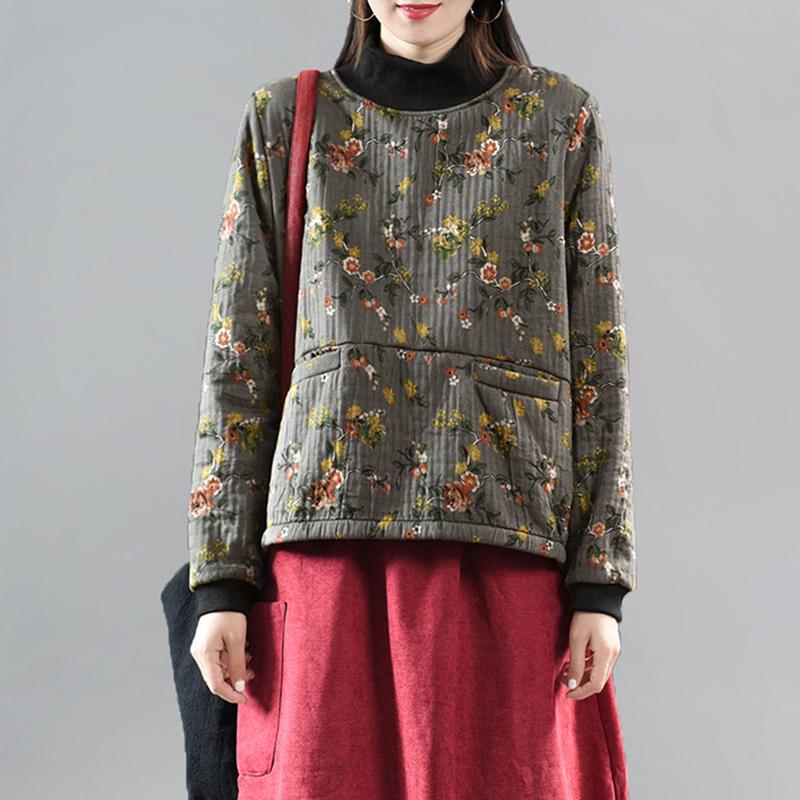 Winter Retro Floral Fleece Warm Top