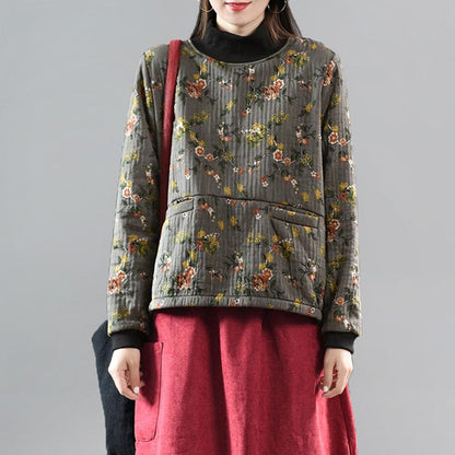 Winter Retro Floral Fleece Warm Top