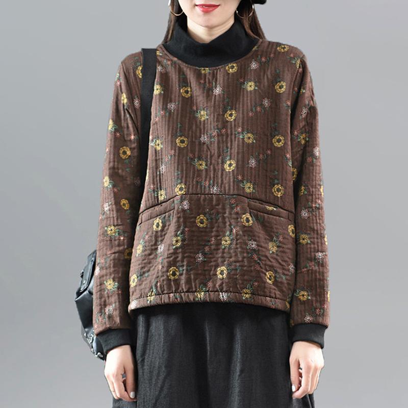 Winter Retro Floral Fleece Warm Top