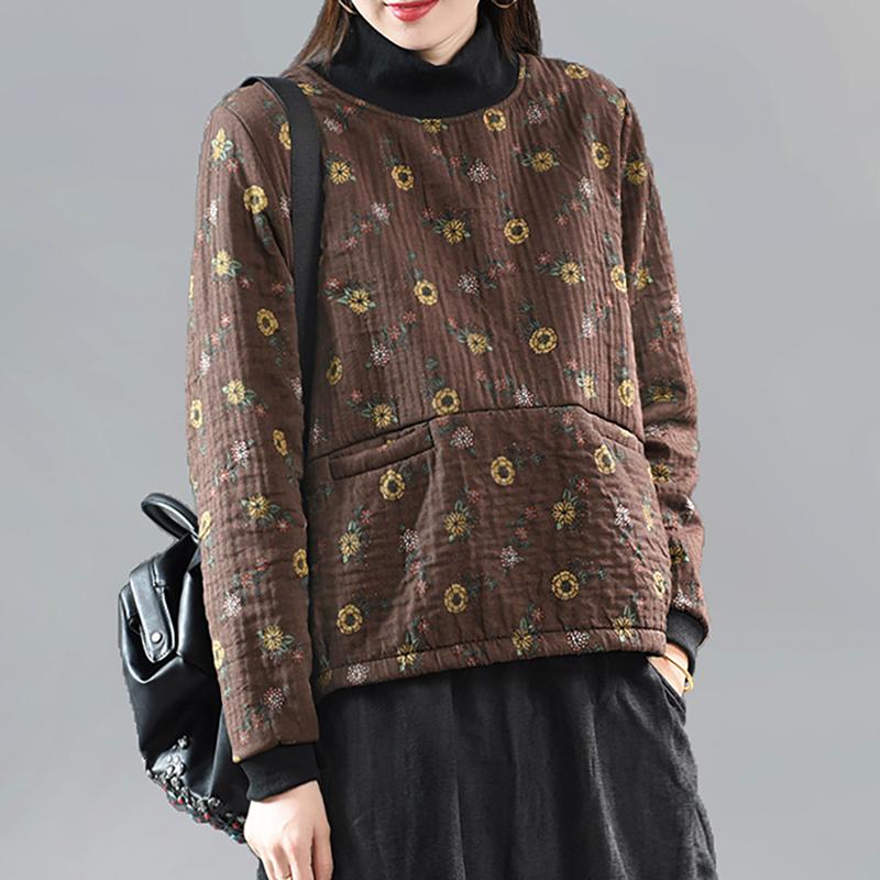 Winter Retro Floral Fleece Warm Top