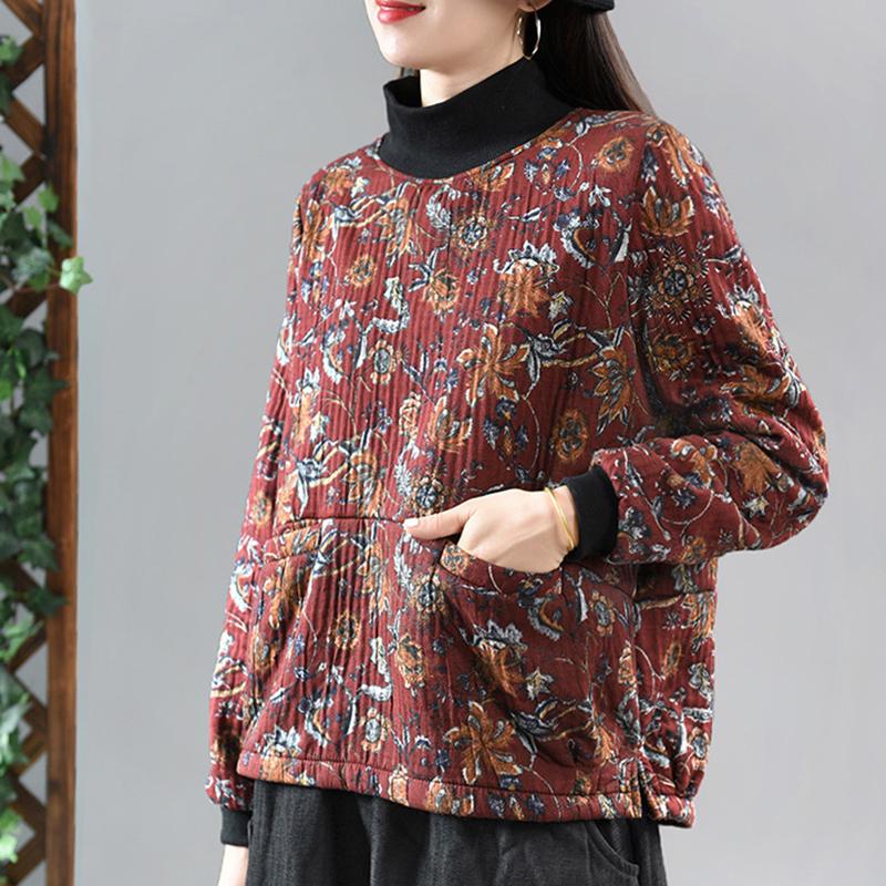 Winter Retro Floral Fleece Warm Top