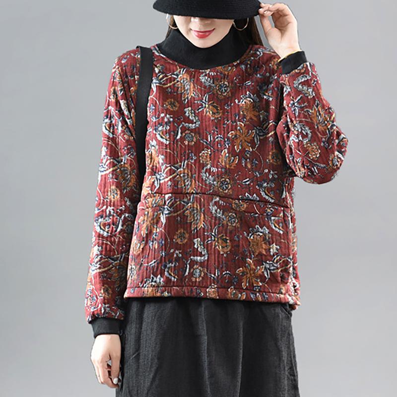 Winter Retro Floral Fleece Warm Top