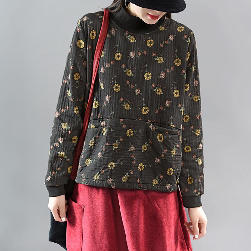 Winter Retro Floral Fleece Warm Top