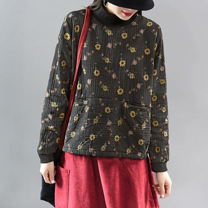 Winter Retro Floral Fleece Warm Top