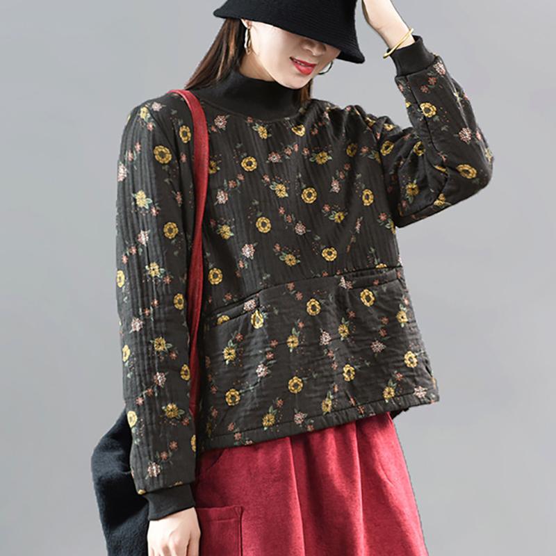 Winter Retro Floral Fleece Warm Top