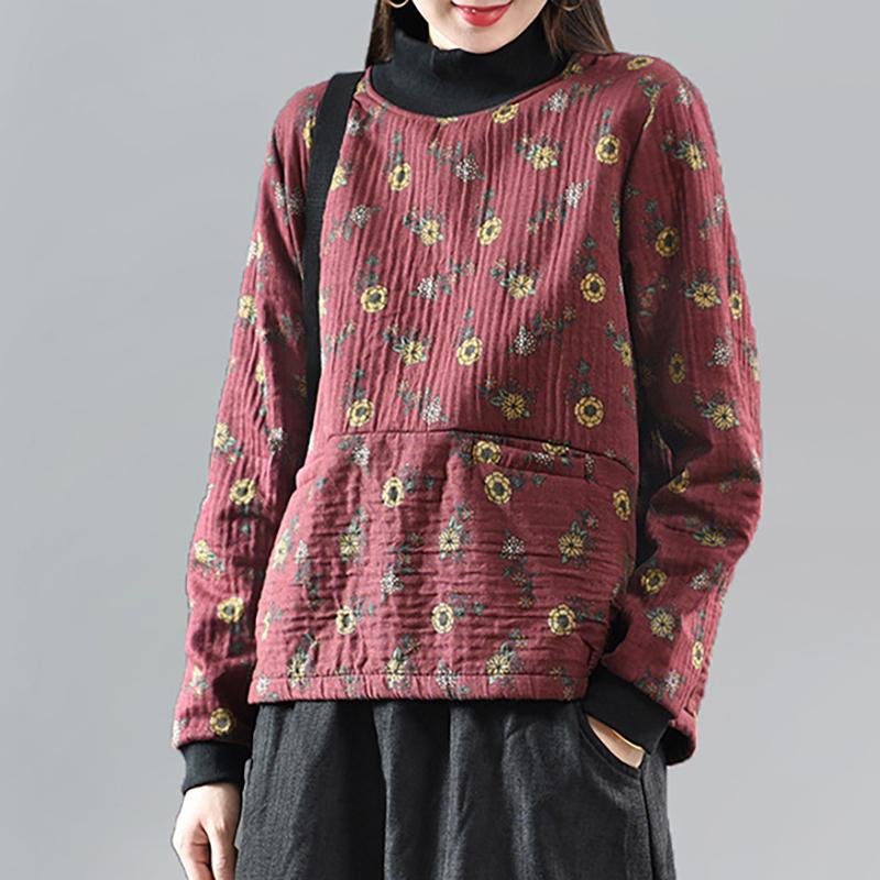 Winter Retro Floral Fleece Warm Top