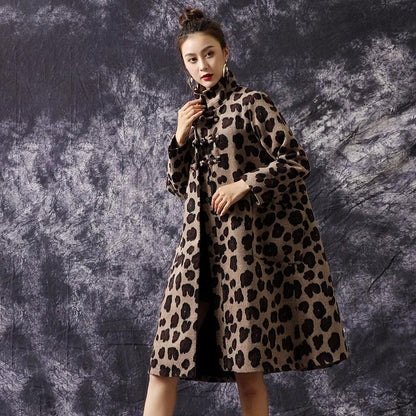 Winter Retro Leopard Loose Woolen Coat