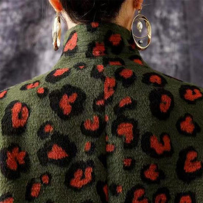 Winter Retro Leopard Loose Woolen Coat