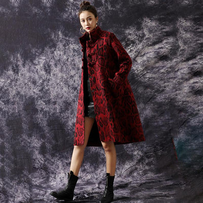 Winter Retro Leopard Loose Woolen Coat
