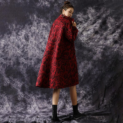 Winter Retro Leopard Loose Woolen Coat