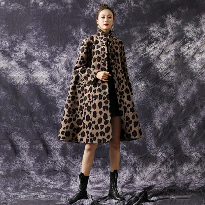 Winter Retro Leopard Loose Woolen Coat