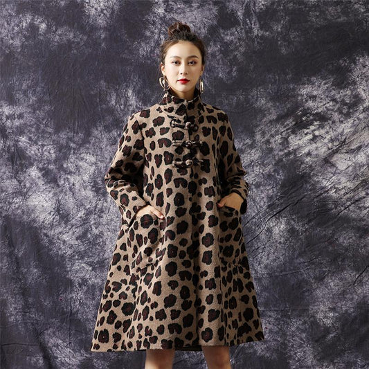 Winter Retro Leopard Loose Woolen Coat